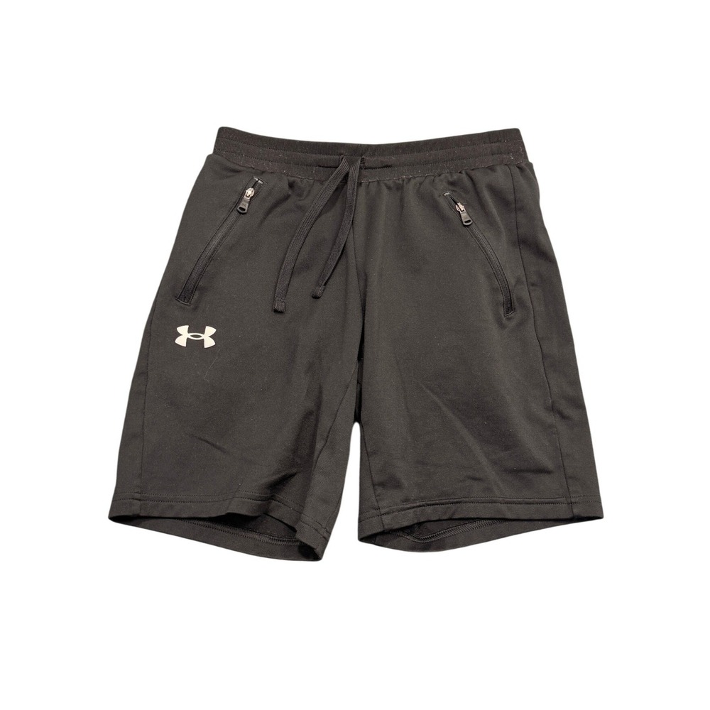 Under Armour Shorts Youth Large YLG Black Loose Zipper Pockets Athletic Gym Mesh